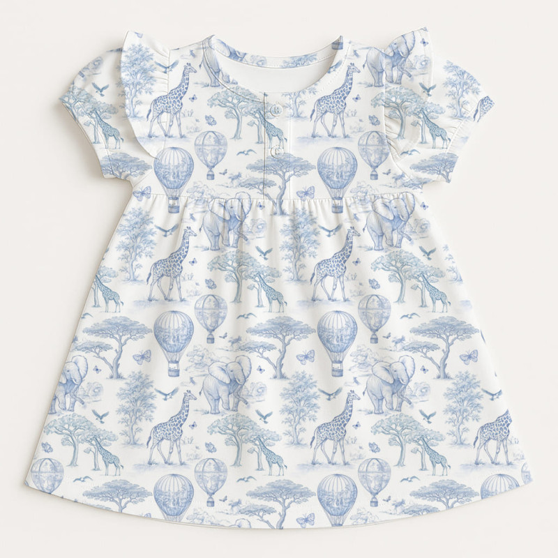 Supima Cotton Night Dress with Ruffle DR019 BLUE TOILE AFRICA Supima Cotton Night Dress with Ruffle DR019 BLUE TOILE AFRICA