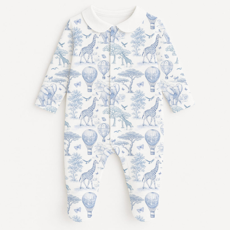 Babygrow with collar 100% pima cotton with K063 BLUE TOILE AFRICA