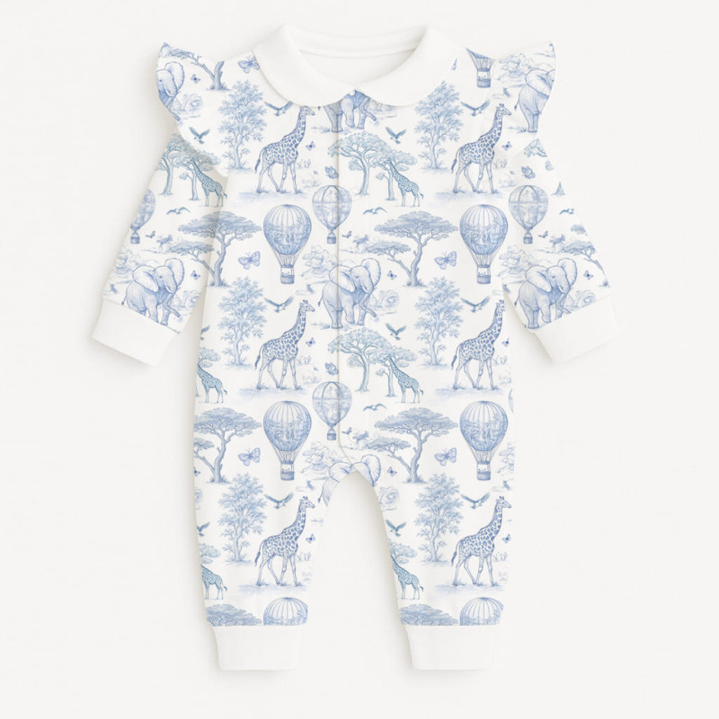 Ромпер з довгим рукавом з комiрцем i рюшками  K070CL BLUE TOILE AFRICA
