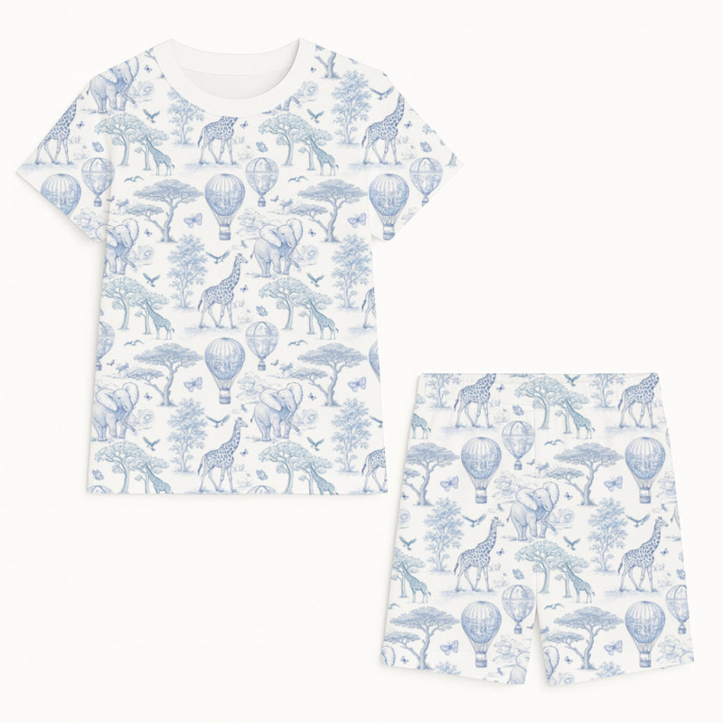 Pyjama short sleeve 100% organic pima Cotton PJ005 BLUE TOILE AFRICA Pyjama short sleeve 100% organic pima Cotton PJ005 BLUE TOILE AFRICA