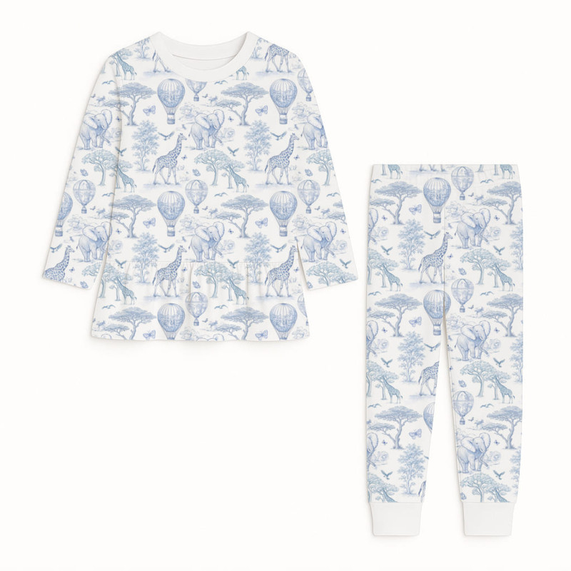 Girls Supima Cotton Pyjamas with Long Sleeves — PJ009 BLUE TOILE AFRICA