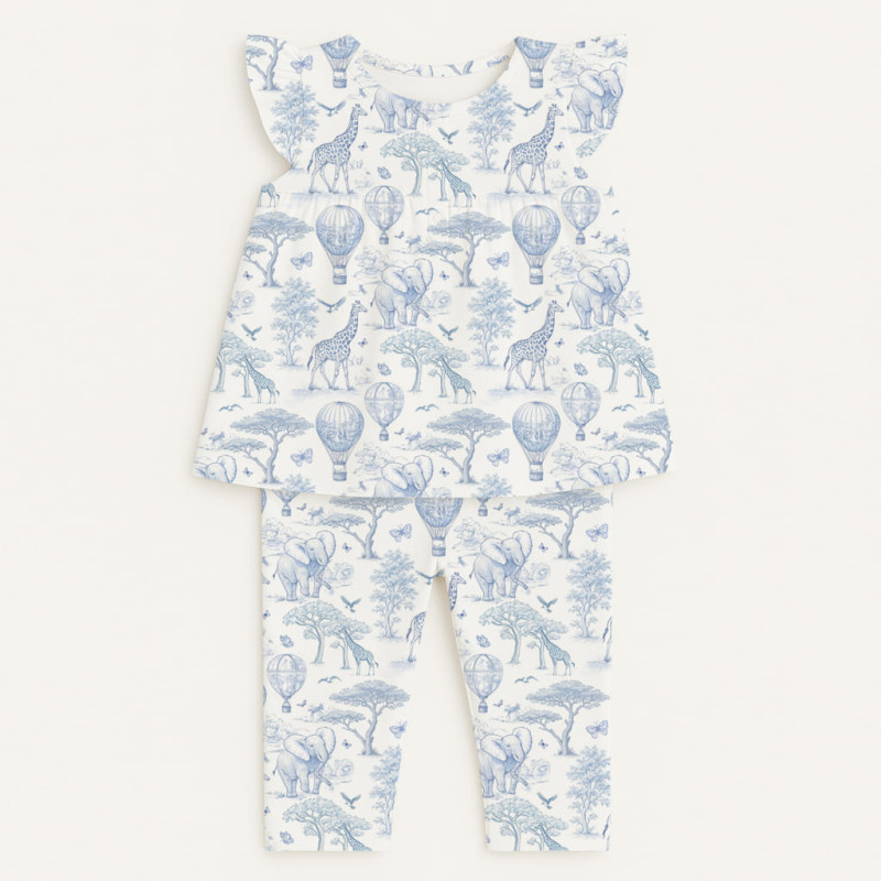 Yoke Girls Pyjama 100% organic Cotton PJ015 BLUE TOILE AFRICA