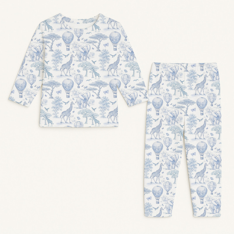 Pyjama long sleeve 100% organic pima Cotton PJ025 BLUE TOILE AFRICA Pyjama long sleeve 100% organic pima Cotton PJ025 BLUE TOILE AFRICA