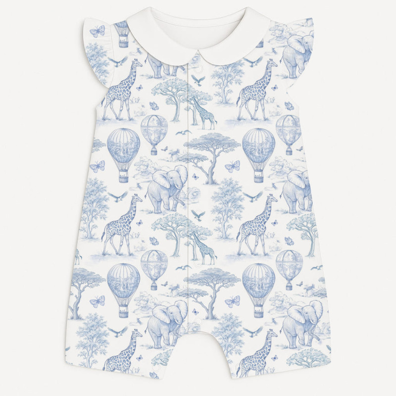 Supima Cotton Shortie with Ruffles and Collar – R007CL BLUE TOILE AFRICA Supima Cotton Shortie with Ruffles and Collar – R007CL BLUE TOILE AFRICA