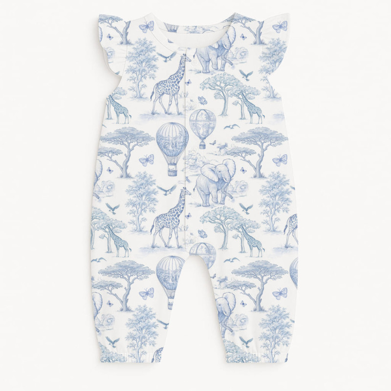 Supima Cotton Long Shortie with Ruffles – R011 BLUE TOILE AFRICA Supima Cotton Long Shortie with Ruffles – R011 BLUE TOILE AFRICA