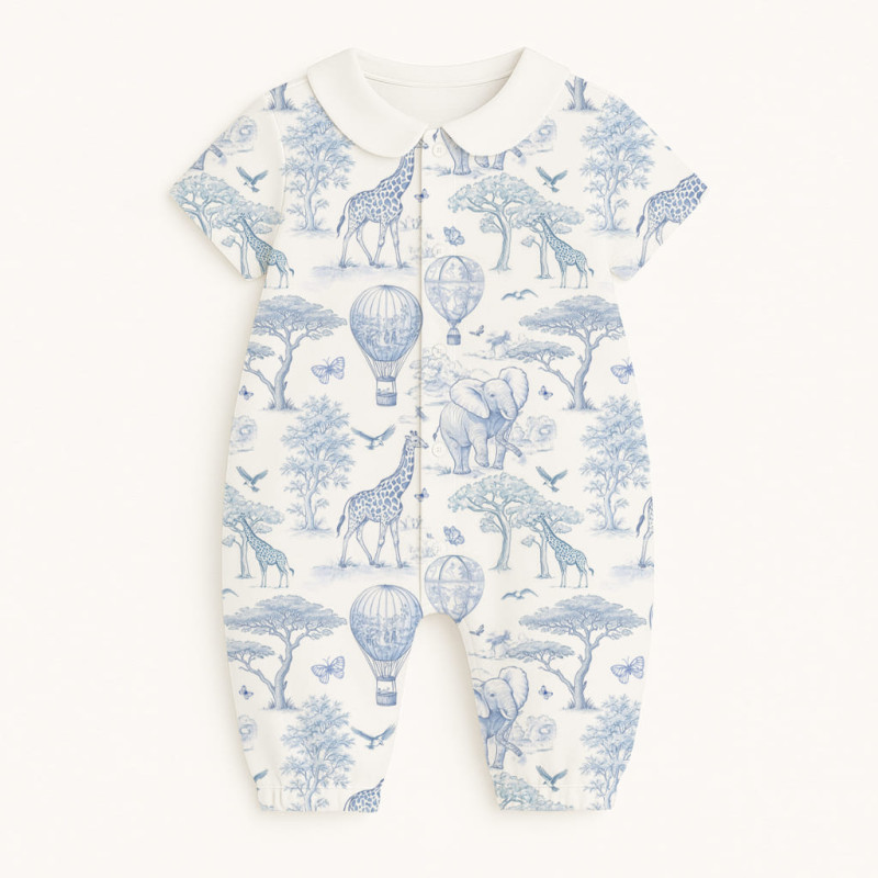 Long Supima Cotton Shortie with Sleeves and Collar R017CL BLUE TOILE AFRICA Long Supima Cotton Shortie with Sleeves and Collar R017CL BLUE TOILE AFRICA