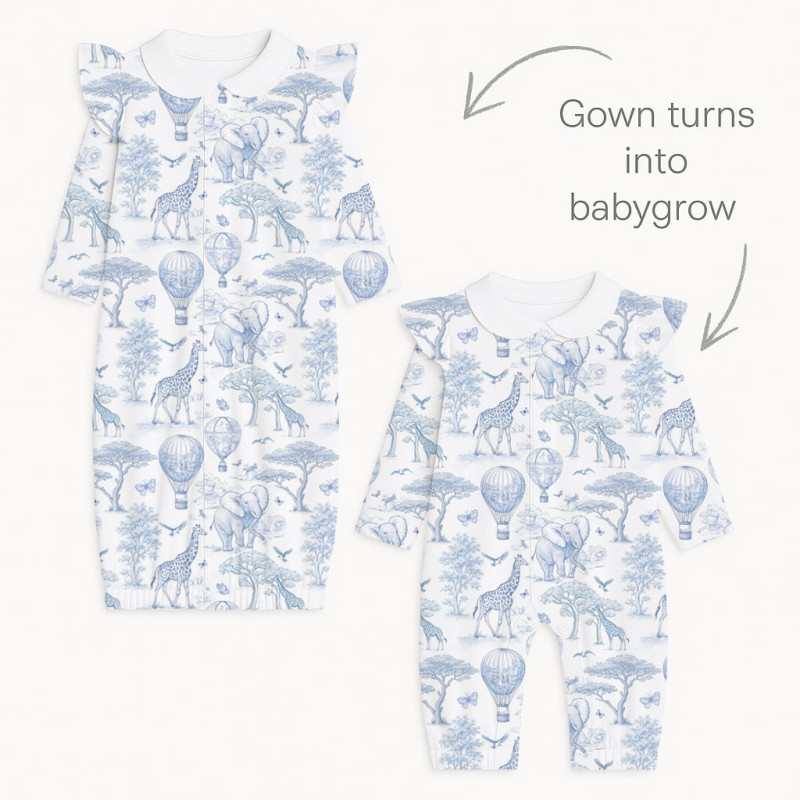 Baby converter gown with collar and ruffles TR004 BLUE TOILE AFRICA