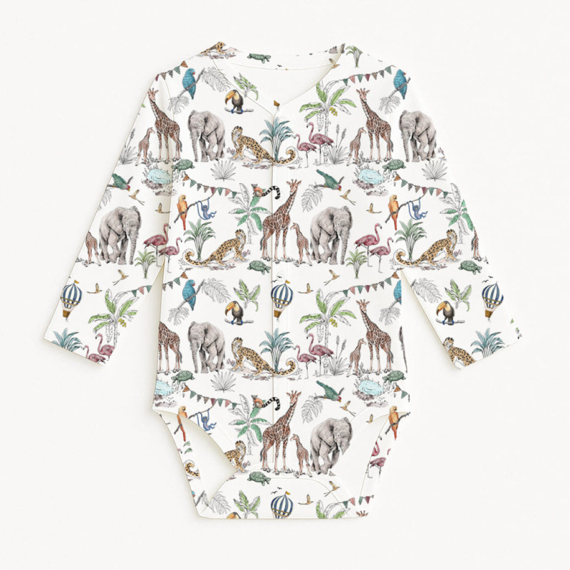Printed Long-Sleeve Front Fastening Bodyvest for Babies BLS005  MADAGASKAR