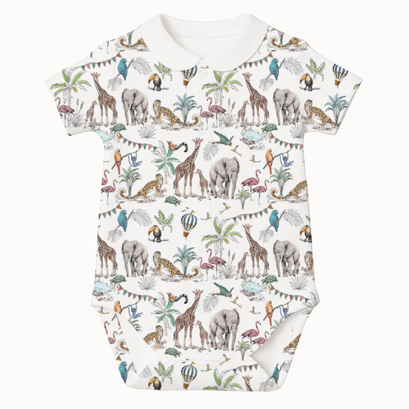 Printed Short-Sleeve Front Fastening Bodyvest with Collar for Babies BSHL009CL MADAGASKAR Printed Short-Sleeve Front Fastening Bodyvest with Collar for Babies BSHL009CL MADAGASKAR