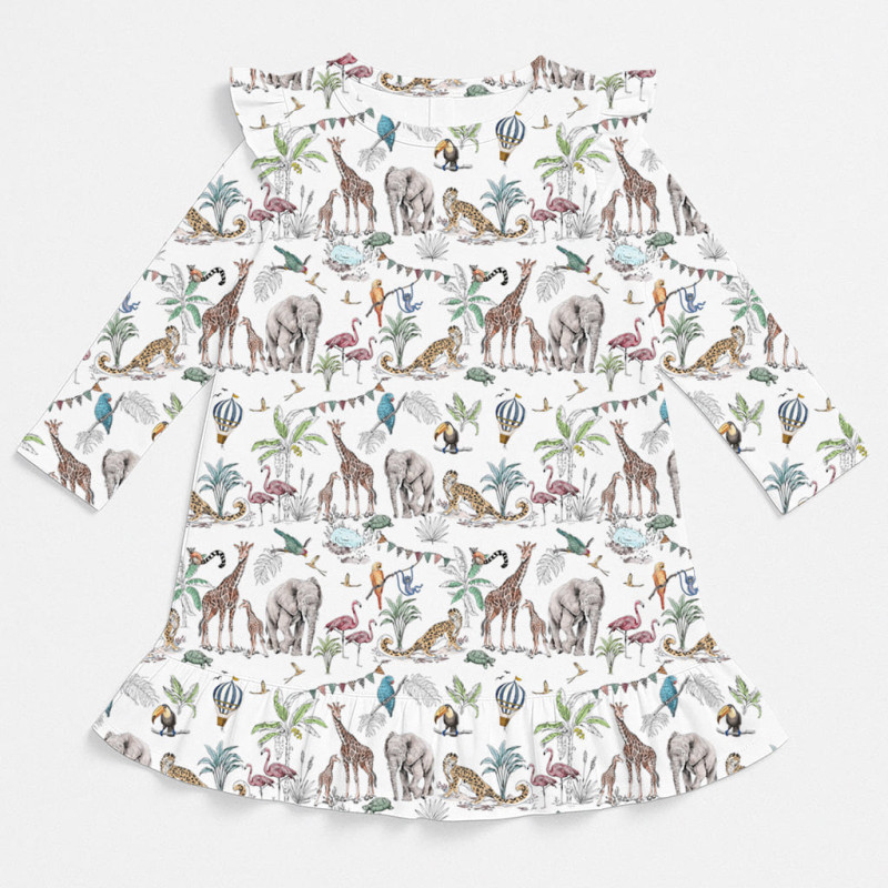 Charming Long-Sleeved Night Dress with Ruffles DR010 MADAGASKAR