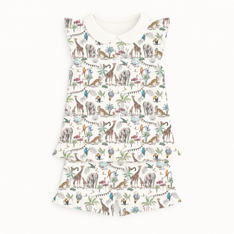 Short Supima Cotton Pyjamas with Ruffles and Collar– PJ007 MADAGASKAR Short Supima Cotton Pyjamas with Ruffles and Collar– PJ007 MADAGASKAR