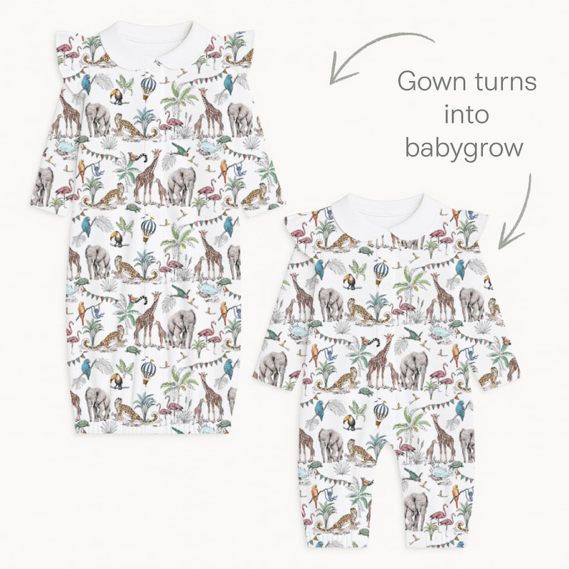 Baby converter gown with collar and ruffles TR004 MADAGASKAR Baby converter gown with collar and ruffles TR004 MADAGASKAR