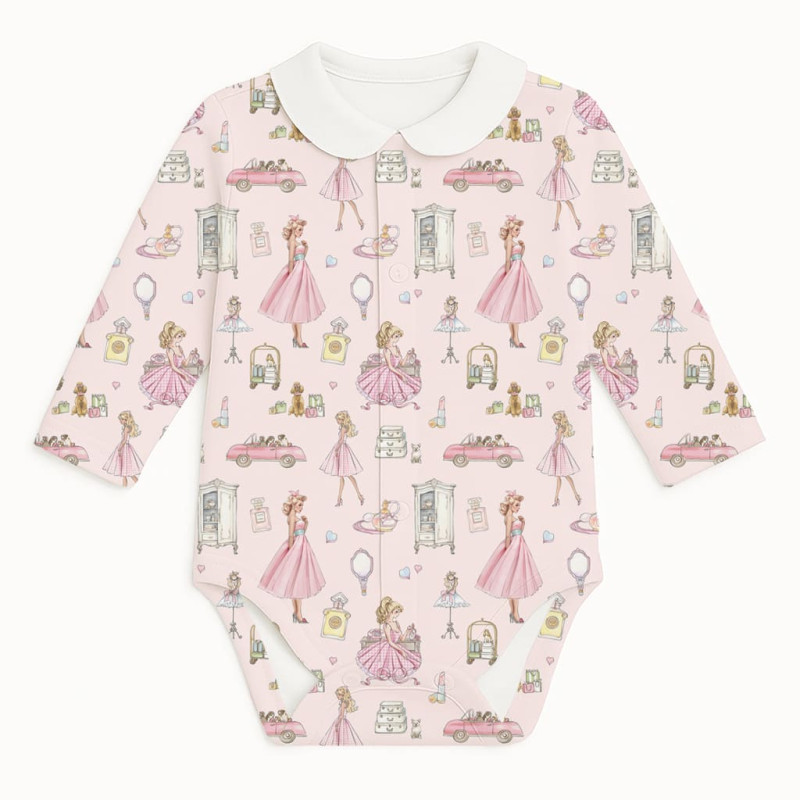 Printed Long-Sleeve Front Fastening Bodyvest with Collarf for Babies BLS005CL MON CHERIE