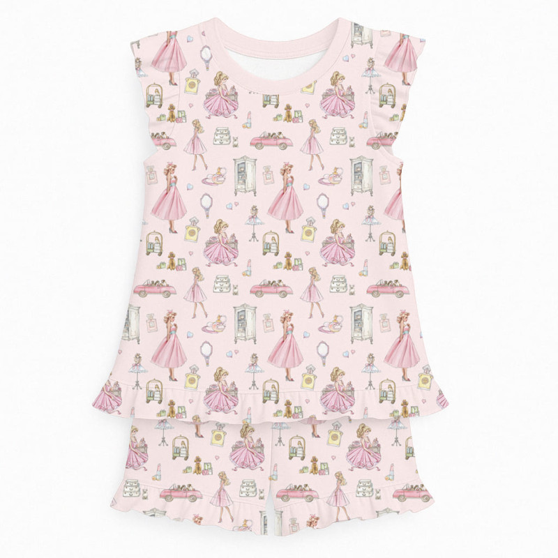 Short Supima Cotton Pyjamas with Ruffles – PJ007 MON CHERIE