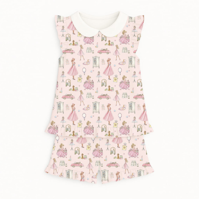 Short Supima Cotton Pyjamas with Ruffles and Collar – PJ007CL MON CHERIE