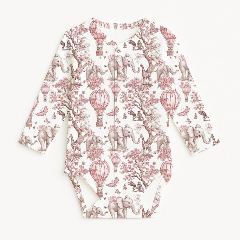 Printed Long-Sleeve Front Fastening Bodyvest for Babies BLS005  Pink Toile Africa
