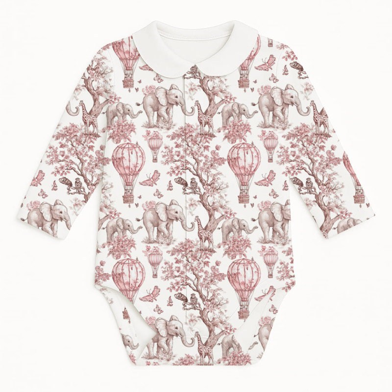 Printed Long-Sleeve Front Fastening Bodyvest with Collarf for Babies BLS005CL  Pink Toile Africa