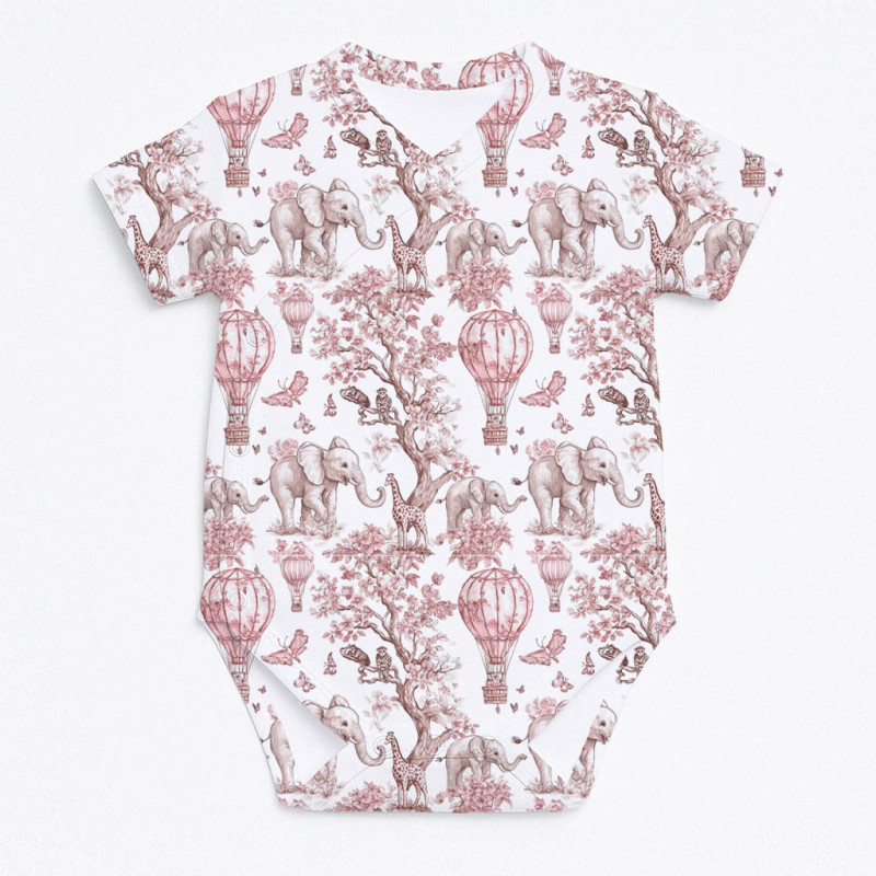 Printed Short-Sleeve Kimono Bodyvest for Babies BSHL004 Pink Toile Africa Printed Short-Sleeve Kimono Bodyvest for Babies BSHL004 Pink Toile Africa