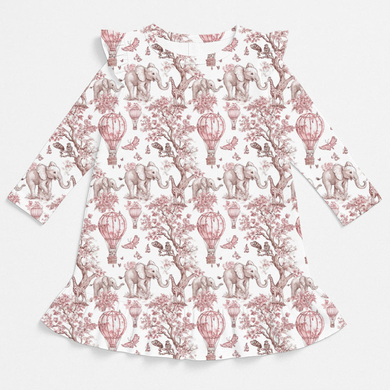 Чарівна нічна сукня з рюшами та довгим рукавом з бавовни Supima DR010 Pink Toile Africa Чарівна нічна сукня з рюшами та довгим рукавом з бавовни Supima DR010 Pink Toile Africa