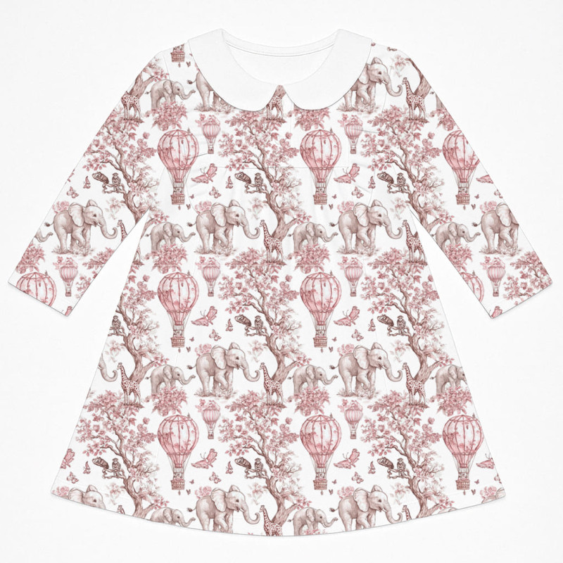 Charming Long-Sleeved Dress with Ruffles and Collar DR016CL Pink Toile Africa Charming Long-Sleeved Dress with Ruffles and Collar DR016CL Pink Toile Africa