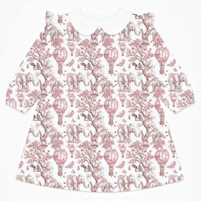 Charming Long-Sleeved Dress with Ruffles and Collar DR017CL Pink Toile Africa Charming Long-Sleeved Dress with Ruffles and Collar DR017CL Pink Toile Africa