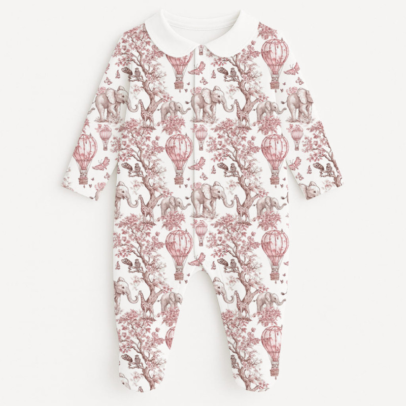 Babygrow with collar 100% pima cotton with K063 Pink Toile Africa