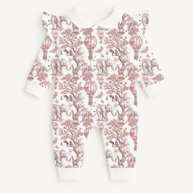 Ромпер з довгим рукавом з комiрцем i рюшками  K070CL Pink Toile Africa