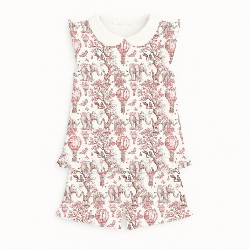 Short Supima Cotton Pyjamas with Ruffles and Collar– PJ007CL Pink Toile Africa Short Supima Cotton Pyjamas with Ruffles and Collar– PJ007CL Pink Toile Africa