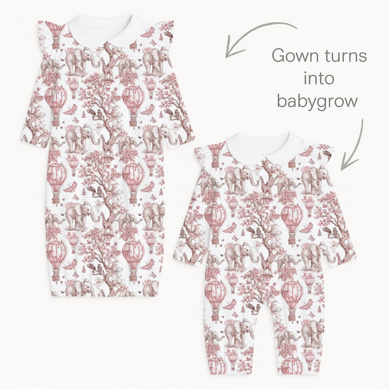Baby converter gown with collar and ruffles TR004 Pink Toile Africa Baby converter gown with collar and ruffles TR004 Pink Toile Africa