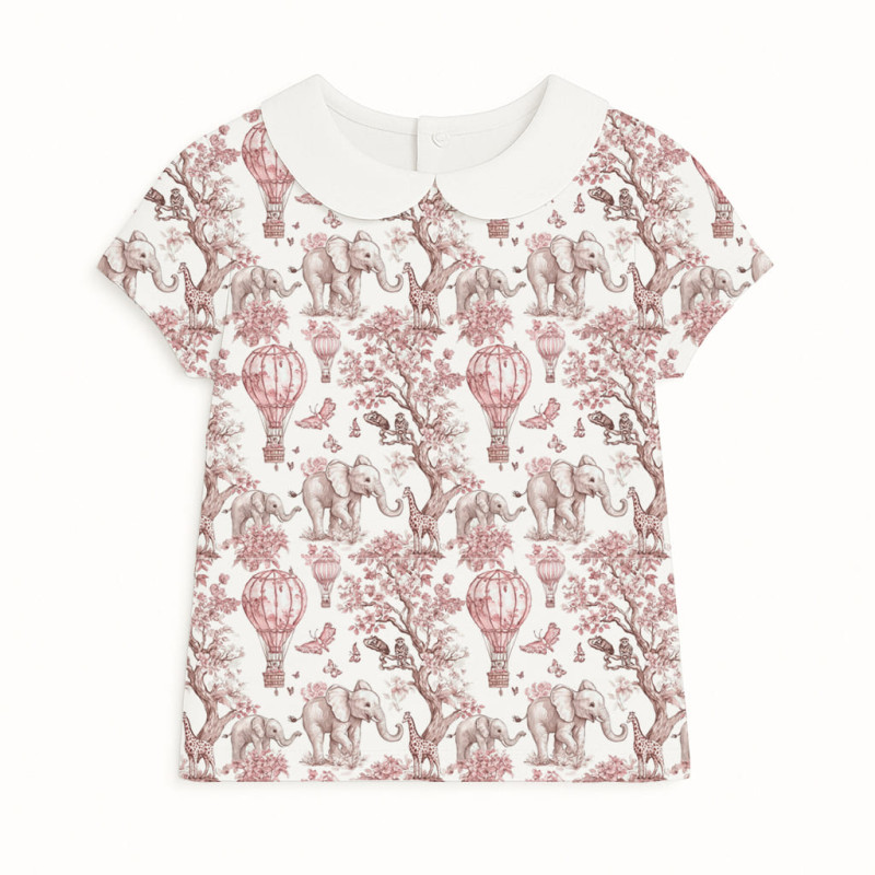 Short Sleeve T-shirt for Boys and Girls with Collar TSH001CL Pink Toile Africa Short Sleeve T-shirt for Boys and Girls with Collar TSH001CL Pink Toile Africa