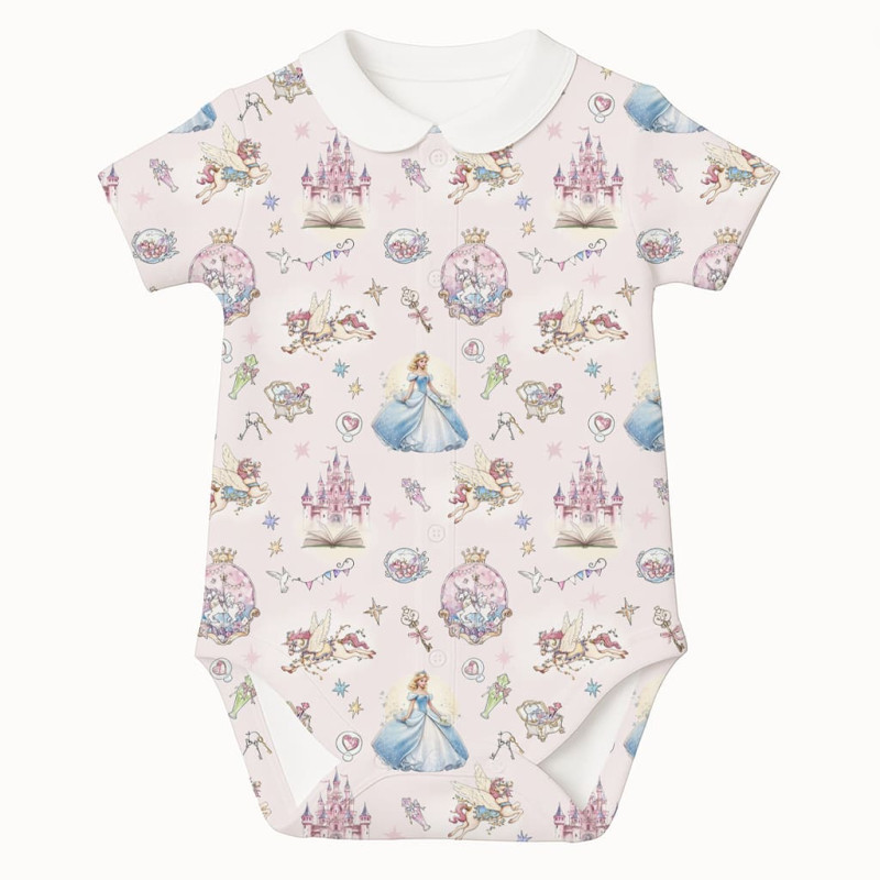 Printed Short-Sleeve Front Fastening Bodyvest with Collar for Babies BSHL009CL  ROSEMARY