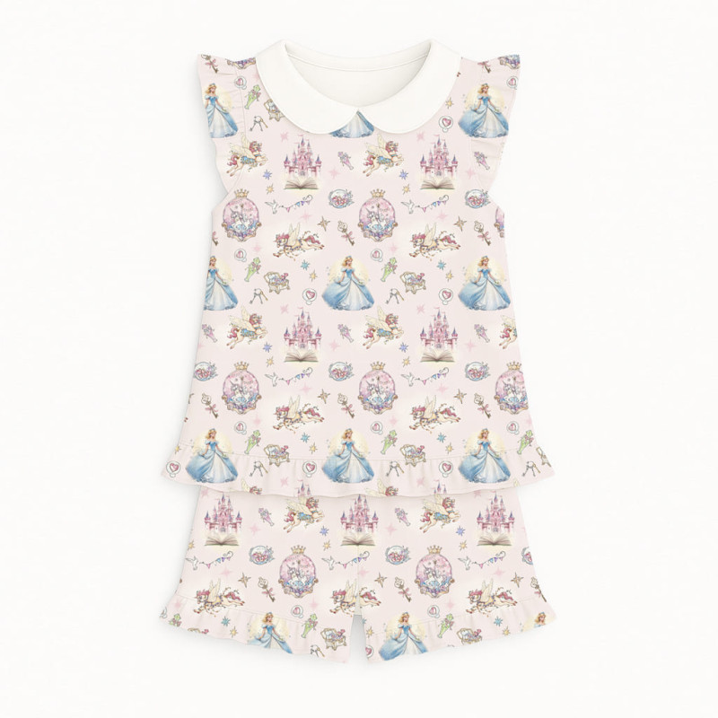 Short Supima Cotton Pyjamas with Ruffles and Collar – PJ007CL ROSEMARY Short Supima Cotton Pyjamas with Ruffles and Collar – PJ007CL ROSEMARY