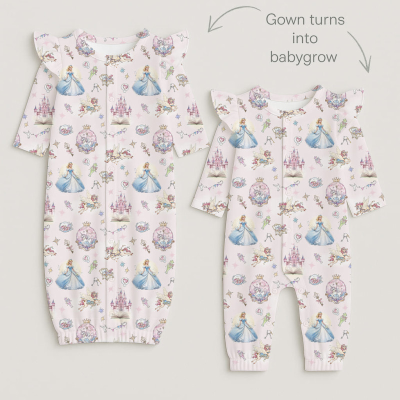 Baby converter gown with ruffles for girls TR002 ROSEMARY Baby converter gown with ruffles for girls TR002 ROSEMARY