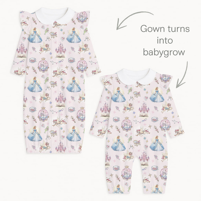Baby converter gown with collar and ruffles TR004 ROSEMARY Baby converter gown with collar and ruffles TR004 ROSEMARY