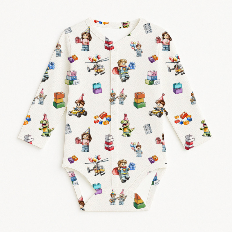 Printed Long-Sleeve Front Fastening Bodyvest for Babies BLS005 BLOCK PARTY Printed Long-Sleeve Front Fastening Bodyvest for Babies BLS005 BLOCK PARTY