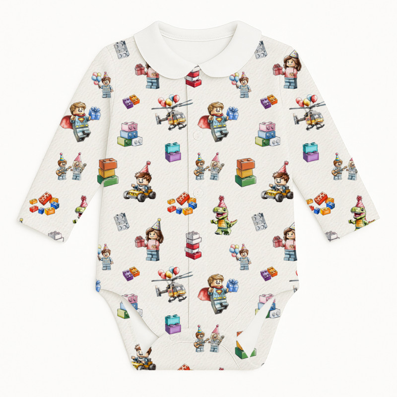 Printed Long-Sleeve Front Fastening Bodyvest with Collarf for Babies BLS005CL BLOCK PARTY Printed Long-Sleeve Front Fastening Bodyvest with Collarf for Babies BLS005CL BLOCK PARTY