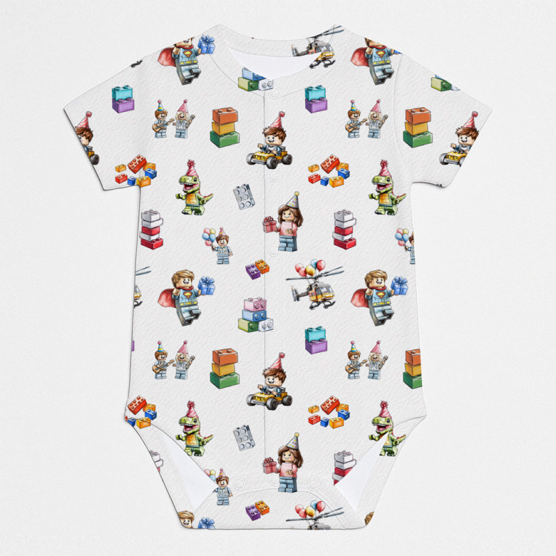 Printed Short-Sleeve Front Fastening Bodyvest for Babies BSHL009 BLOCK PARTY Printed Short-Sleeve Front Fastening Bodyvest for Babies BSHL009 BLOCK PARTY