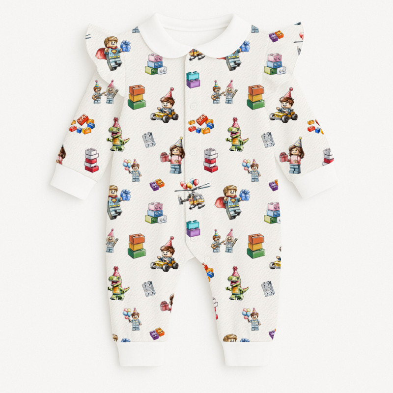 Long sleeve Romper for baby with ruffles and Collar K070CL BLOCK PARTY Long sleeve Romper for baby with ruffles and Collar K070CL BLOCK PARTY