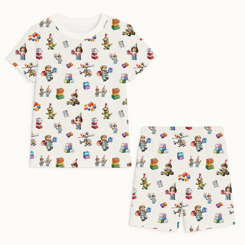 Adult Set- Short Sleeve Top & Long Shorts PW105 BLOCK PARTY Adult Set- Short Sleeve Top & Long Shorts PW105 BLOCK PARTY
