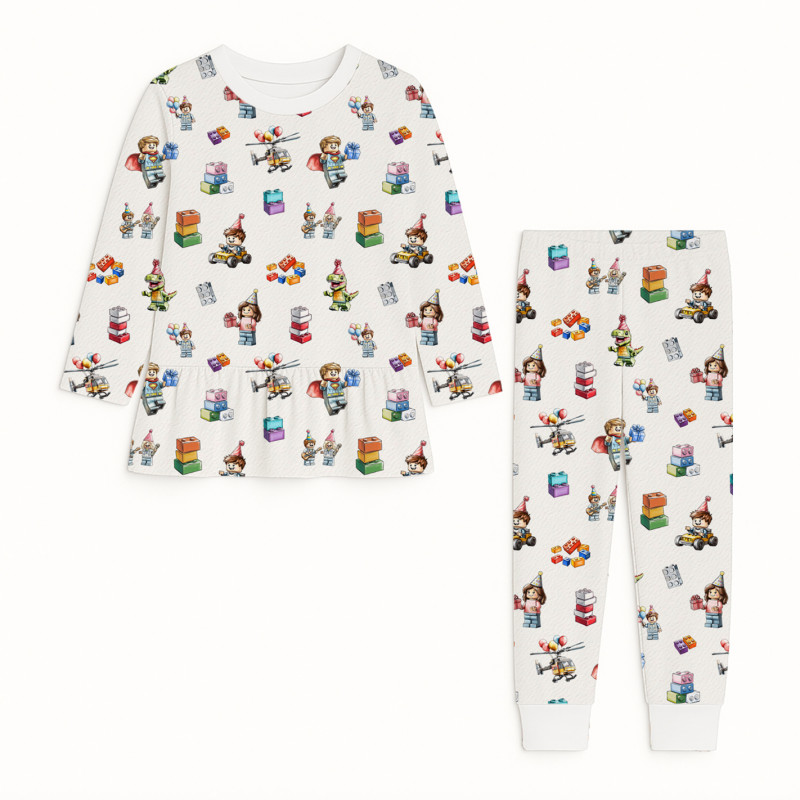 Girls Supima Cotton Pyjamas with Long Sleeves — PJ009 BLOCK PARTY