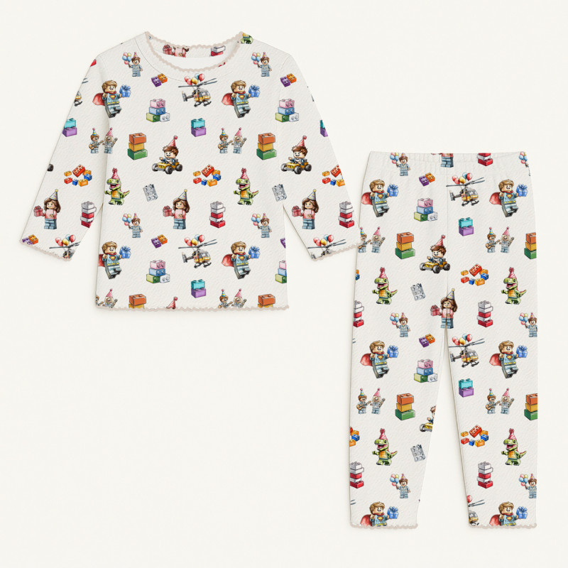 Pyjama long sleeve 100% organic pima Cotton PJ025 BLOCK PARTY