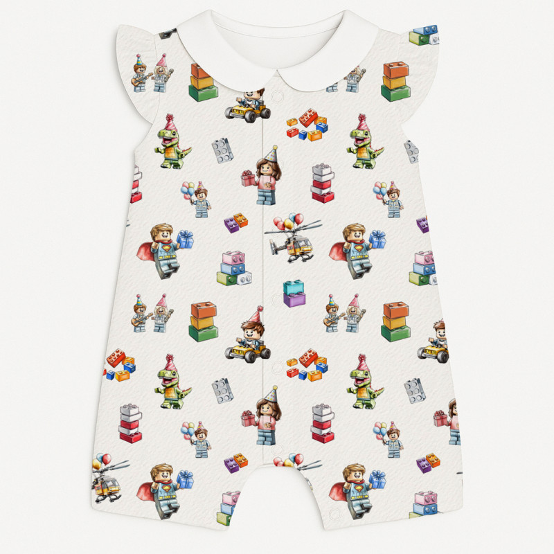 Supima Cotton Shortie with Ruffles and Collar – R007CL BLOCK PARTY Supima Cotton Shortie with Ruffles and Collar – R007CL BLOCK PARTY
