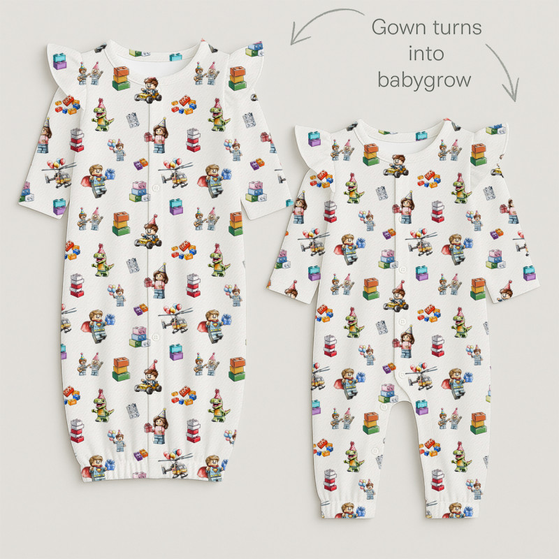 Baby converter gown with ruffles for girls TR002 BLOCK PARTY