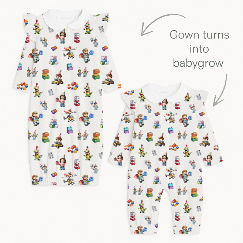 Baby converter gown with collar and ruffles TR004 BLOCK PARTY Baby converter gown with collar and ruffles TR004 BLOCK PARTY