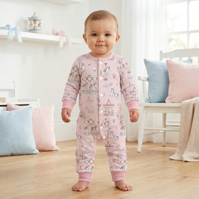 Long sleeve Romper for baby K060 Bonbon Pink