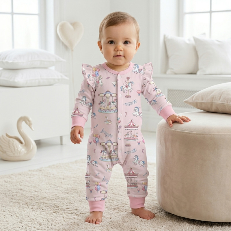 Long sleeve Romper for baby with ruffles K070 Bonbon Pink Long sleeve Romper for baby with ruffles K070 Bonbon Pink