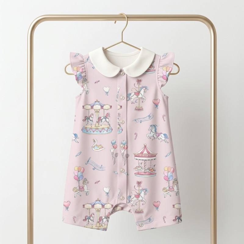 Supima Cotton Shortie with Ruffles and Collar – R007CL Bonbon Pink Supima Cotton Shortie with Ruffles and Collar – R007CL Bonbon Pink