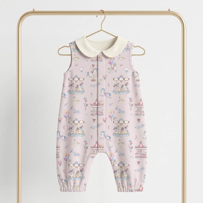 Long Supima Cotton Shortie with Sleeves and Collar R009CL Bonbon Pink