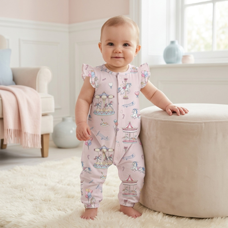 Supima Cotton Long Shortie with Ruffles – R011 Bonbon Pink