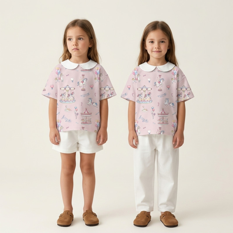 Short Sleeve T-shirt for Boys and Girls with Collar TSH001CL BONBON PINK